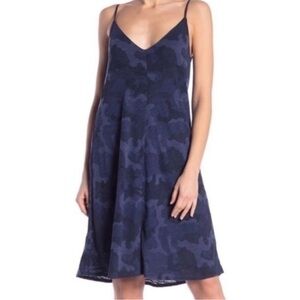 ATM Anthony Thomas Melillo V-Neck‎ Blue Camo-Print Cotton Slip Dress Medium